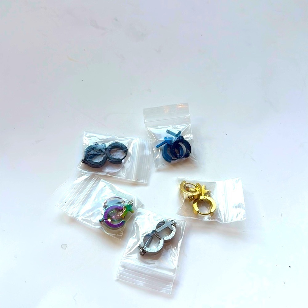 Set of Small Cross Dangly Hoop Earrings in Gold, Black, Silver, Blue, Multicolor